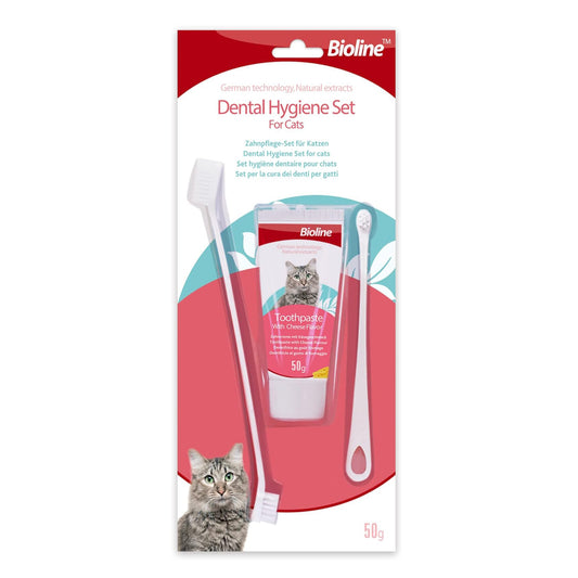 Bioline Dental Hygiene Set for Cats-Cheese Flavour - Cat Toothpaste & Toothbrush